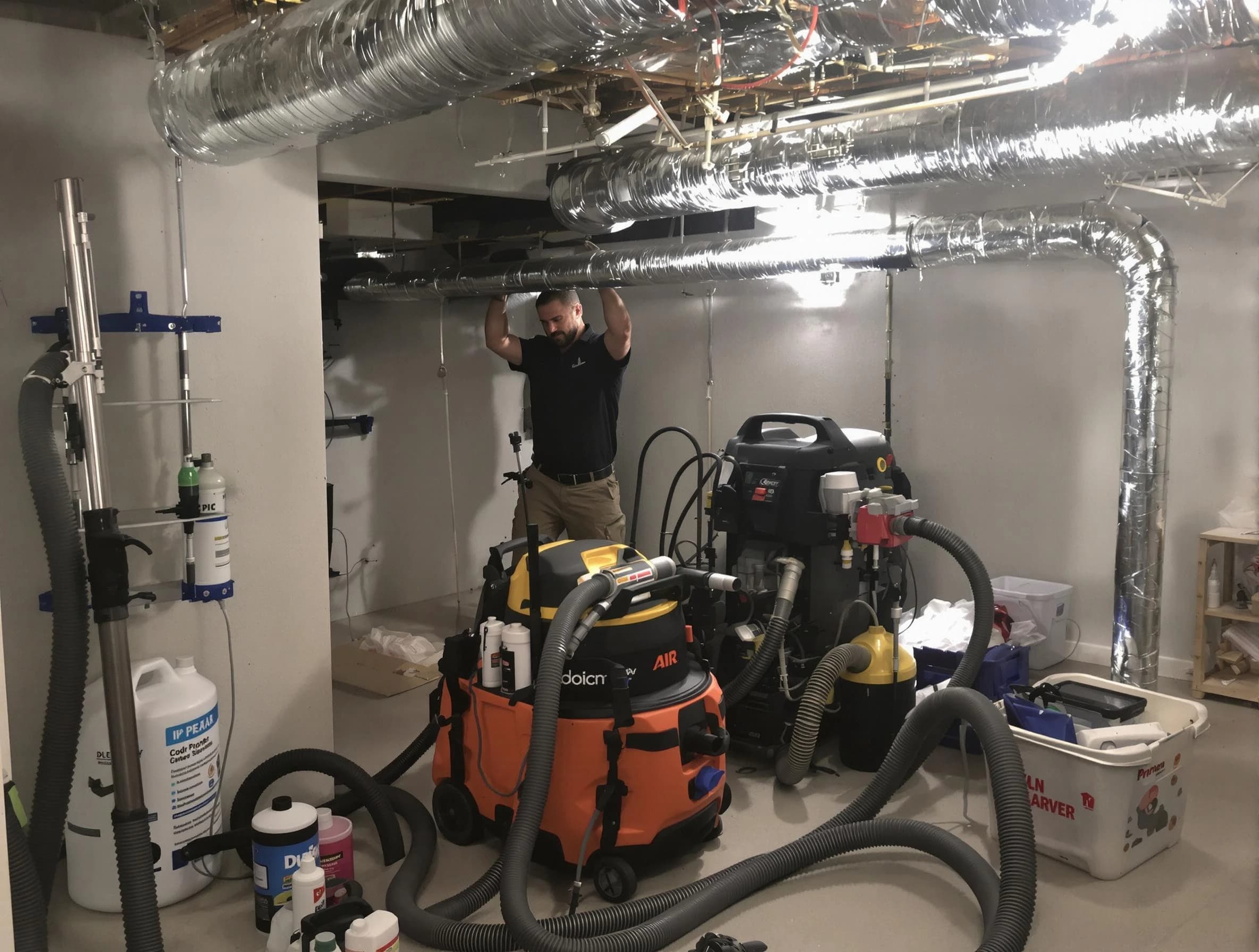 Carnot-Moon Air Duct Cleaning specialist performing professional mold removal from air ducts using safety equipment in Carnot-Moon