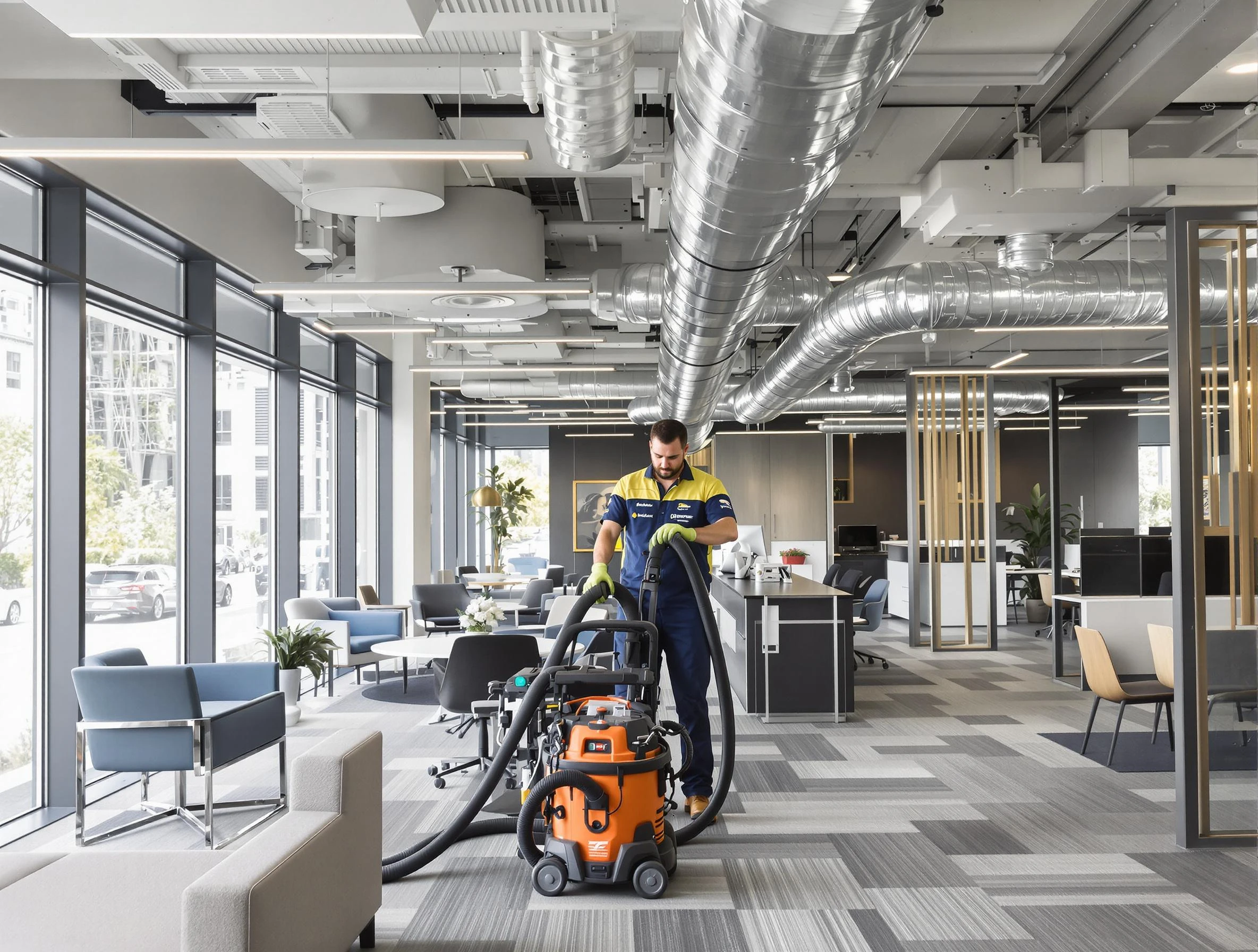 Carnot-Moon Air Duct Cleaning team performing thorough commercial duct cleaning at a Carnot-Moon business center